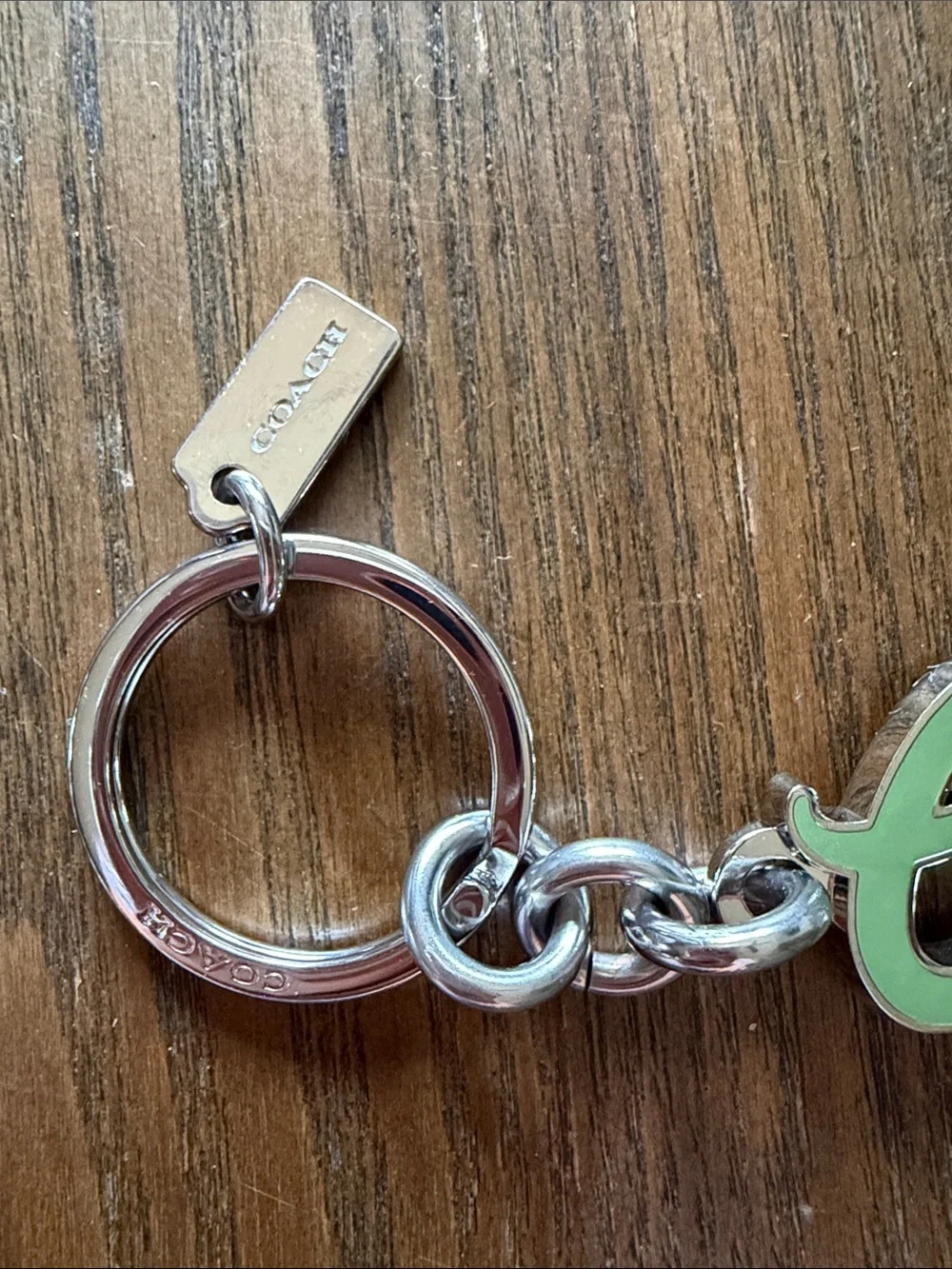 Coach Green Script Enamel Keyring with Silver Hardware - Picture 3 of 4